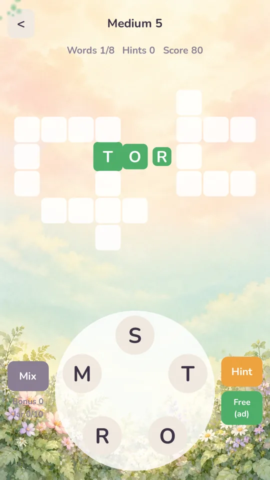 Word Garden crossword above a wheel of letters